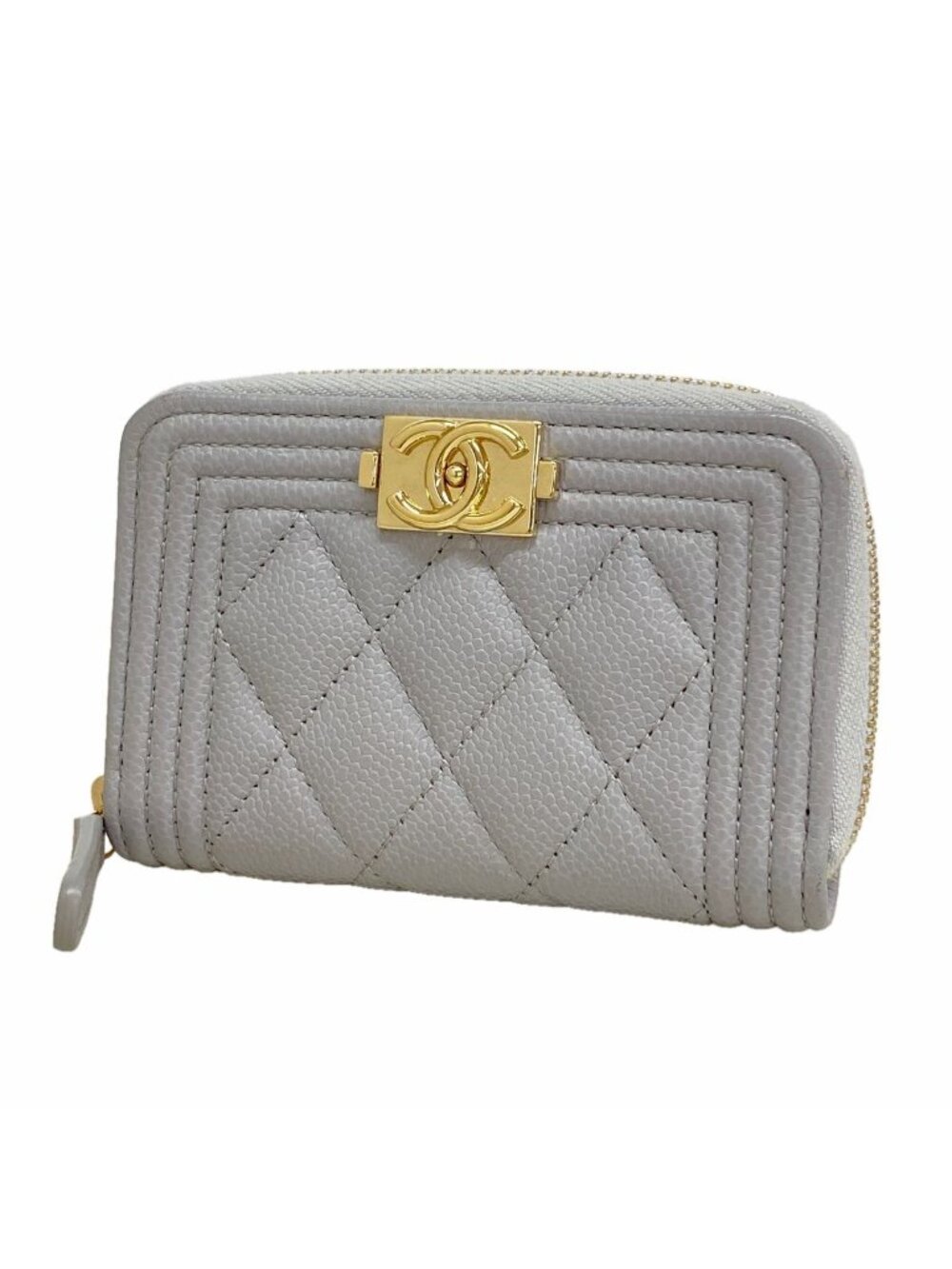 Chanel Coin Purse Boy Caviar Leather Gray Champagne Gold